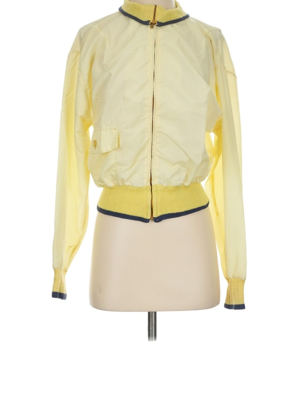 1980s Spalding: Pale Yellow Windbreaker Jacket with Navy Trim - Women's Small